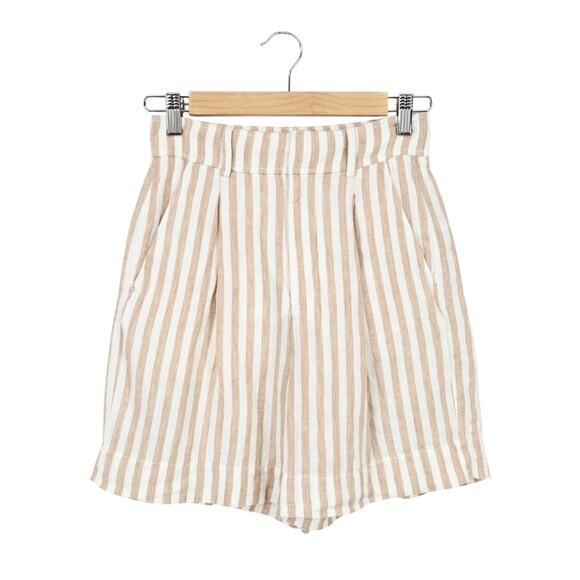 Everlane Pants - Everlane 100% Linen High Rise Slouchy Short Striped Brown Ivory Size 00